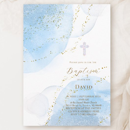 blauwe inkt spat Baptism Kaart