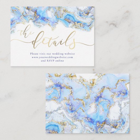 blauwe inkt vloeistofmarmer Weddenschap Website Informatiekaartje (Voorkant / Achterkant)