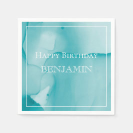 Blauwe inkt Waterverf Happy Birthday Servet