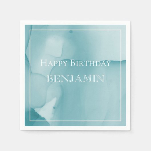 Blauwe inkt Waterverf Happy Birthday Servet (Voorkant)