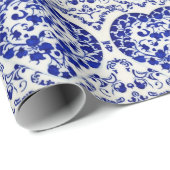 Blauwe inktharten op wit -  Nederlandse stijl Cadeaupapier (Rol Hoek)