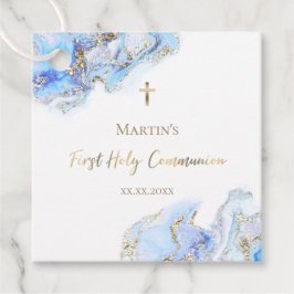 blauwe inktmarmer Eerste Heilige Communie Bedankjes Labels