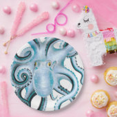 Blauwe inktvis & marker papieren bordje (Feest)