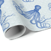  blauwe inktvis met ankers cadeaupapier (Rol Hoek)