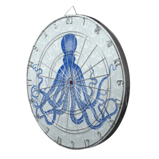 blauwe inktvis met ankers dartbord (Voorkant Rechts)