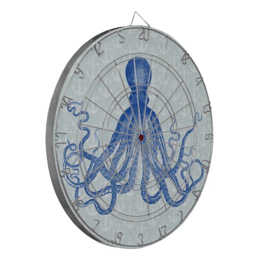 blauwe inktvis met ankers dartbord (Voorkant Links)