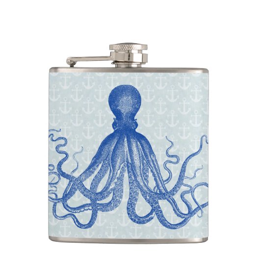  blauwe inktvis met ankers heupfles (Voorkant)