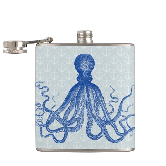  blauwe inktvis met ankers heupfles (Geopend)
