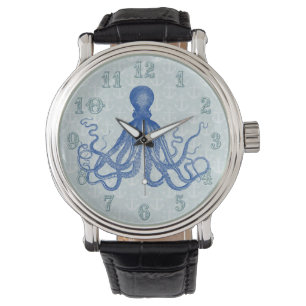  blauwe inktvis met ankers horloge