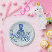  blauwe inktvis met ankers papieren bordje (Feest)