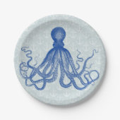  blauwe inktvis met ankers papieren bordje (Voorkant)