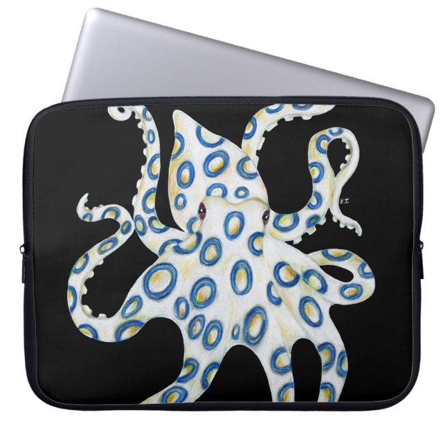 Blauwe inktvlekken laptop sleeve (Voorkant)