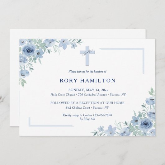 Blauwe inspiratie religieuze uitnodiging (Voorkant / Achterkant)