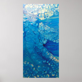 Blauwe Iridescent Moderne Abstracte Fluid Art Poster