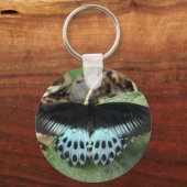 Blauwe Iridescent Mormon Butterfly Sleutelhanger (Voorkant)