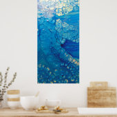 Blauwe Iridiserende Moderne Abstracte Vloeibare Ku Poster (Keuken)