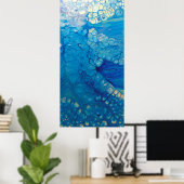 Blauwe Iridiserende Moderne Abstracte Vloeibare Ku Poster (Thuiskantoor)