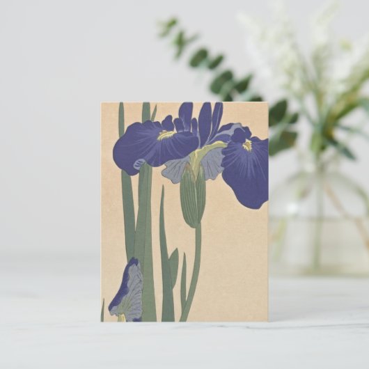 Blauwe IRIES van Ohara Koson Briefkaart (Staand voorkant)