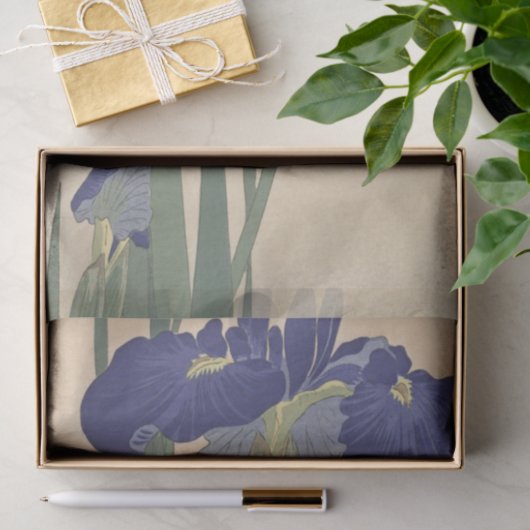 Blauwe IRIES van Ohara Koson Tissuepapier (Geschenk)