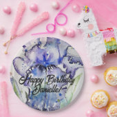 Blauwe Iris aquarel Gelukkige Verjaardagsballon Papieren Bordje (Feest)