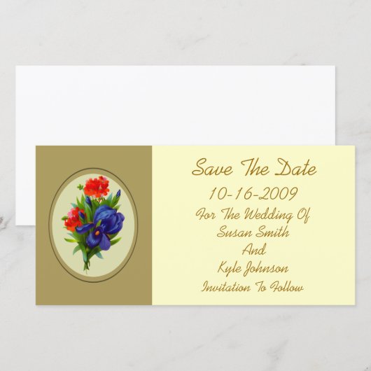 Blauwe Iris Bloem Boeket Trouwen Save The Date (Voorkant / Achterkant)