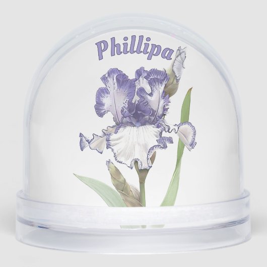 Blauwe Iris Bloem Botanische Kunst Gepersonaliseer Sneeuwbol (Voorkant)