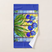 Blauwe Iris Bloem Glas-in-Lood Handdoeken Set (Handdoek)