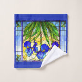 Blauwe Iris Bloem Glas-in-Lood Handdoeken Set (Wasdoekje)