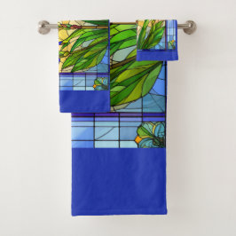 Blauwe Iris Bloem Glas-in-Lood Handdoeken Set