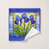 Blauwe Iris Bloem Glas-in-Lood Handdoeken Set (Wasdoekje)
