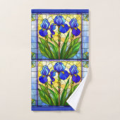 Blauwe Iris Bloem Glas-in-Lood Handdoeken Set (Handdoek)