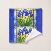Blauwe Iris Bloem Glas-in-Lood Handdoeken Set (Wasdoekje)
