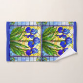 Blauwe Iris Bloem Glas-in-Lood Handdoeken Set (Handdoek)