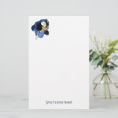 Blauwe iris bloem kust Japandi briefpapier (Staand voorkant)