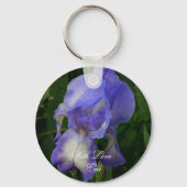 Blauwe Iris Bloem Macro Kunst: Acryl Sleutelhanger (Voorkant)