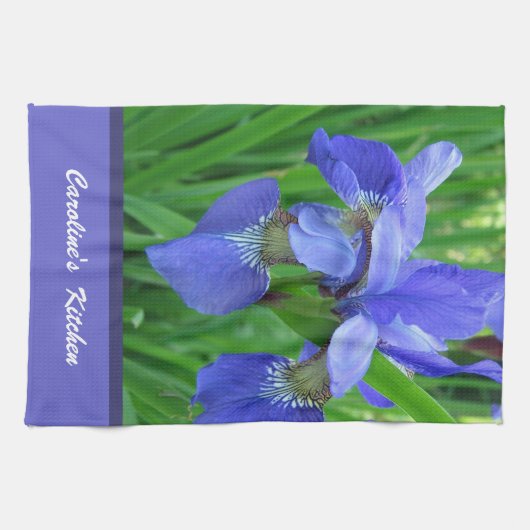 blauwe iris bloemen aangepast keukentoren personal theedoek (Horizontaal)