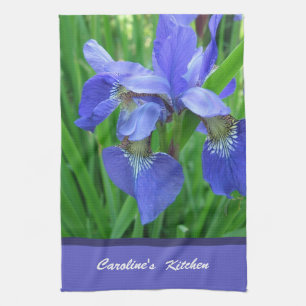 blauwe iris bloemen aangepast keukentoren personal theedoek