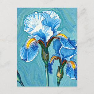 Blauwe Iris Bloemen Artistiek Patroon Briefkaart