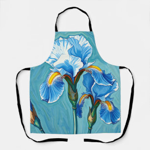 Blauwe Iris Bloemen Artistiek Patroon Schort