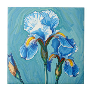 Blauwe Iris Bloemen Artistiek Patroon Tegeltje