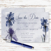 Blauwe iris bloemen blauw moderne bruiloft save the date