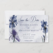 Blauwe iris bloemen blauw moderne bruiloft save the date (Voorkant)