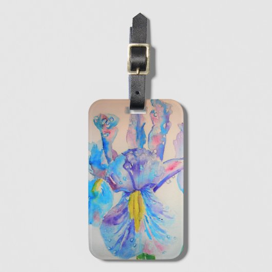 Blauwe Iris Bloemen Bloemrijke Aquarel Bagagerekje Bagagelabel (Voorkant (verticaal))