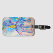 Blauwe Iris Bloemen Bloemrijke Aquarel Bagagerekje Bagagelabel (Voorkant (horizontaal))