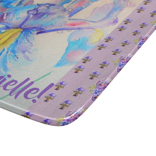 Blauwe iris bloemen Kunstglazen kapperskaart Snijplank (Hoek)