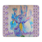 Blauwe iris bloemen Kunstglazen kapperskaart Snijplank (Voorkant)