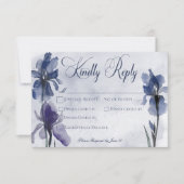 Blauwe iris bloemen modern blauw bruiloft diner RSVP kaartje (Voorkant)