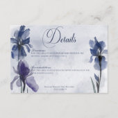 Blauwe iris bloemen moderne blauwe bruiloft detail informatiekaartje (Voorkant)