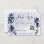 Blauwe Iris Bloemen Moderne Blauwe Huwelijk QR Cod RSVP Kaartje (Voorkant)