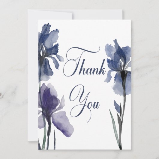 Blauwe iris bloemen moderne bruiloft bedankkaart (Voorkant)